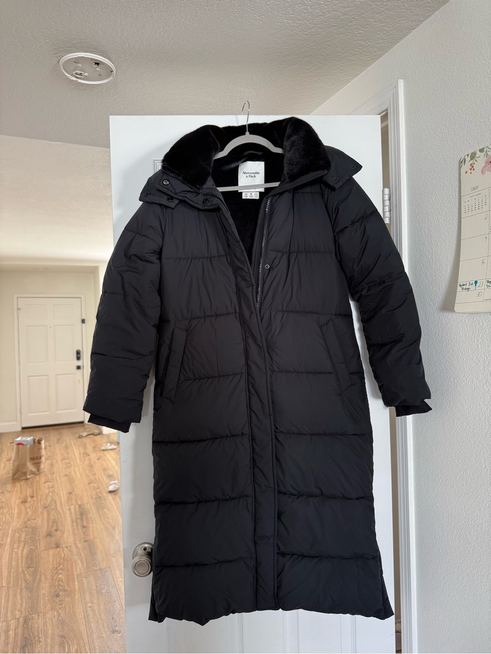 Abercrombie & Fitch Black Long Puffer Coat with Hood